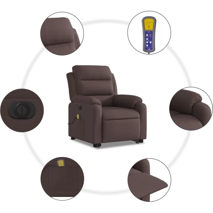 vidaXL Elektrischer Massagesessel mit Aufstehhilfe Dunkelbraun Stoff 3205021 – Bild 7