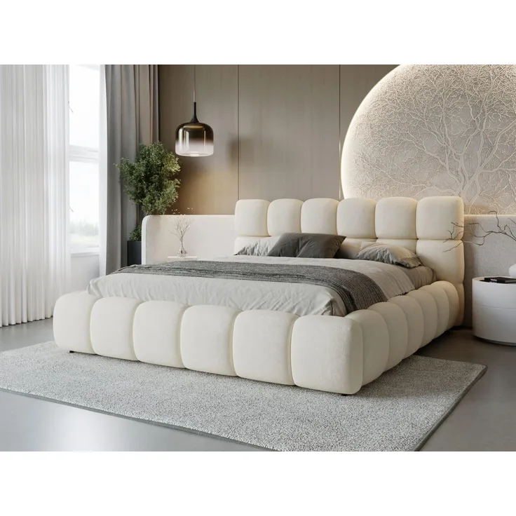 GrainGold Polsterbett mit Bettkästen MODO, Modern Bett mit Kopfteil - 180x200 cm, Beige (1x Bett)