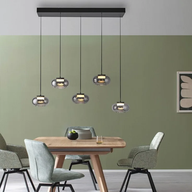 SCHÖNER WOHNEN-Kollektion LED Pendelleuchte LED Pendellampe SIA, höhenverstellbar, 5x LED Board 6W, warmweiß, Rauchglas, höhenverstellbar, Lichtfarbe warmweiß