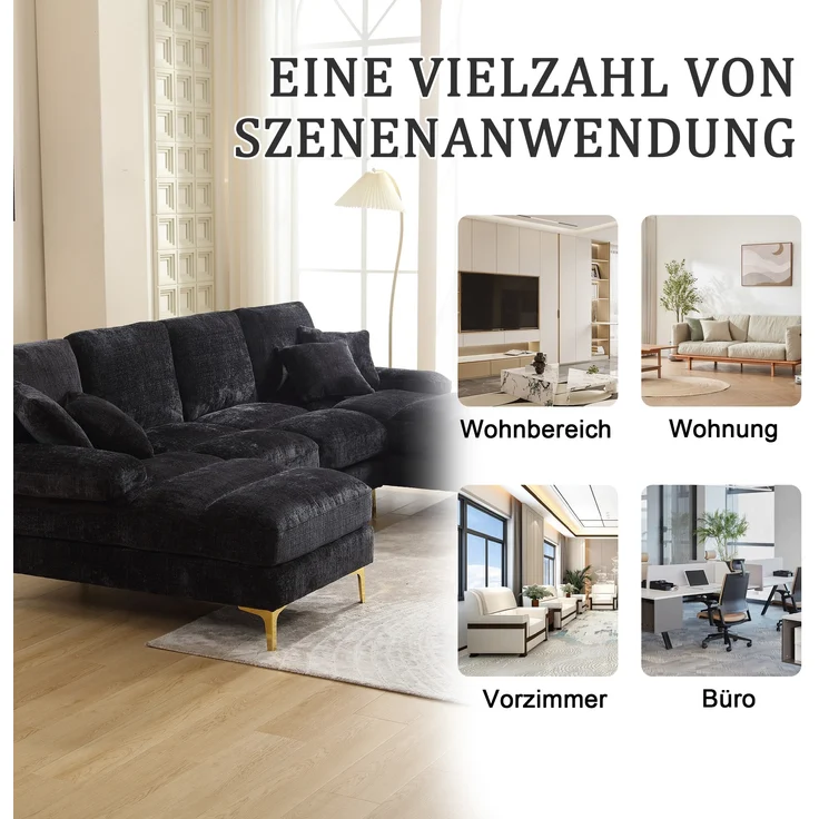 LVHOM Loungesofa 272x136x88 cm, 4-6 Personen, 6-Sitzer Chenille U-Shape Sektionssofa/Modulares Sofaset/Schlafsofa/Ecksofa/Relaxliege – Bild 7