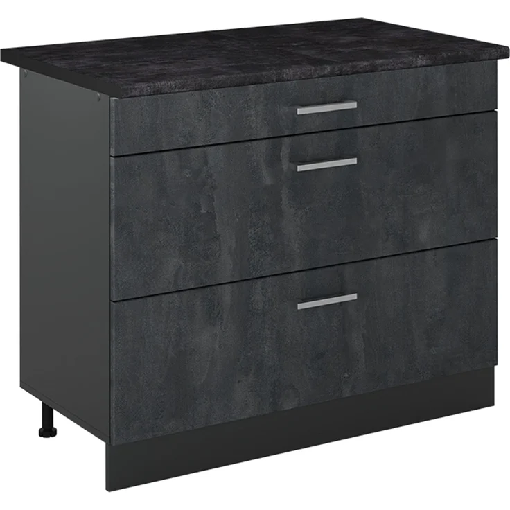 Küchenunterschrank R-Line Schwarz Beton/Anthrazit 100 cm Arbeitsplatte Anthrazit Vicco – Bild 1