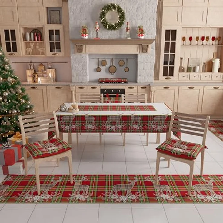 PETTI Artigiani Italiani - Weihnachts-Küchenläufer, Rutschfester und waschbarer Weihnachts-Küchenteppich, 52x480 cm, beigefarbener Rentier-Weihnachtsteppich, Made in Italy – Bild 3
