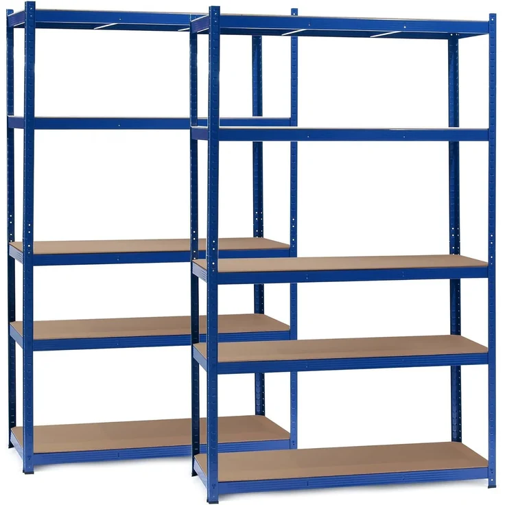 Wiltec Set 2X Schwerlastregal 120 x 50 x 200 cm, 175kg/Ebene, Steckregal blau, Lastenregal mit 5 Ablagen, Werkstattregal
