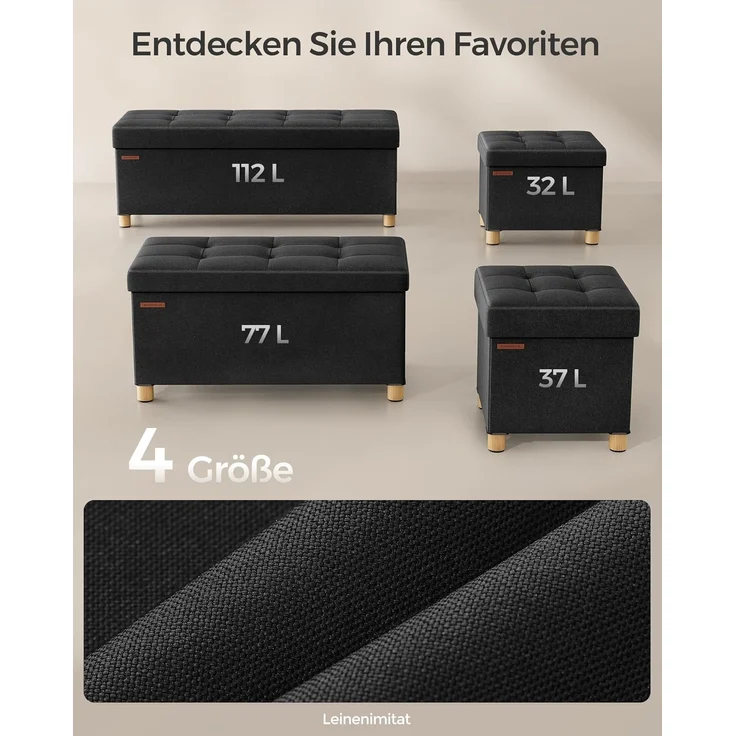 Songmics Sitzbank mit Stauraum, Schuhbank, klappbare Sitztruhe, Aufbewahrungsbox, Fußbank, 38 x 76 x 40 cm, für Wohnzimmer, Schlafzimmer, tintenschwarz LSF016B11 – Bild 7