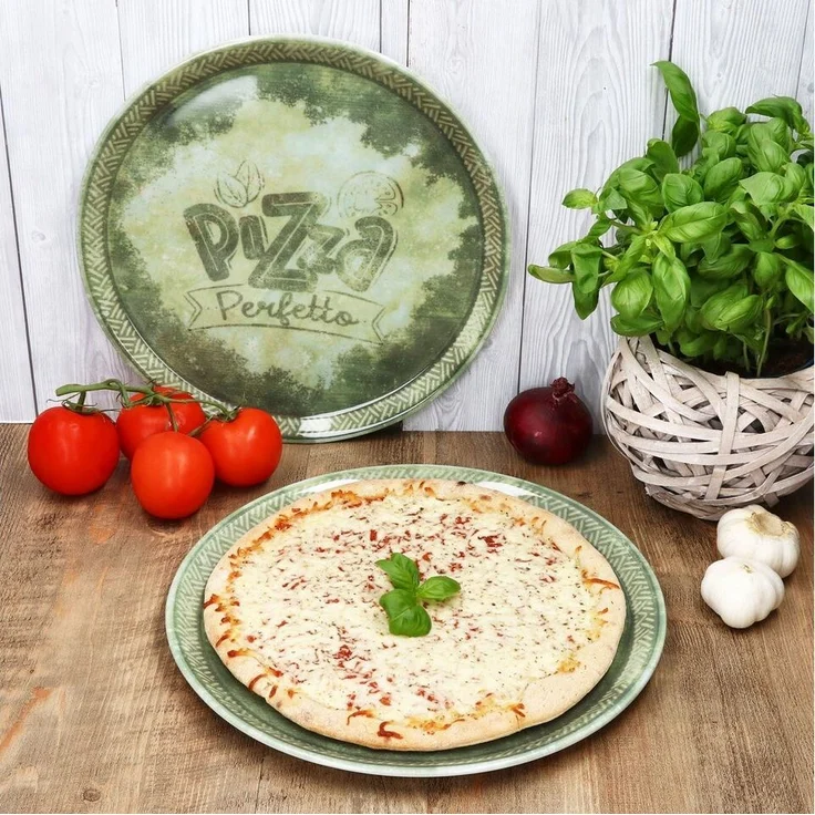 MamboCat Pizzateller 2x Perfetto Pizzateller Grün Ø 31,5 cm 2 Personen Porzellan Pizza – Bild 2