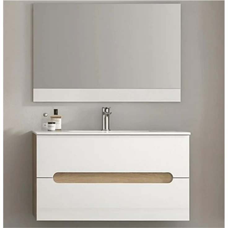Faizee Möbel Badmöbel-Set 90cm Hochglanz Weiß inkl. Waschbecken&LED-Beleuchtung – Bild 4