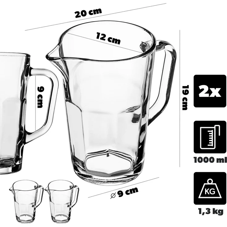 KADAX Krug, Glaskanne, Glaskrug aus robustem Glas, Wasserkrug mit Auslauf und handlichem Griff, Glaskaraffe für kalte Getränke, Saft, Milch, Eistee, transparent – Bild 3