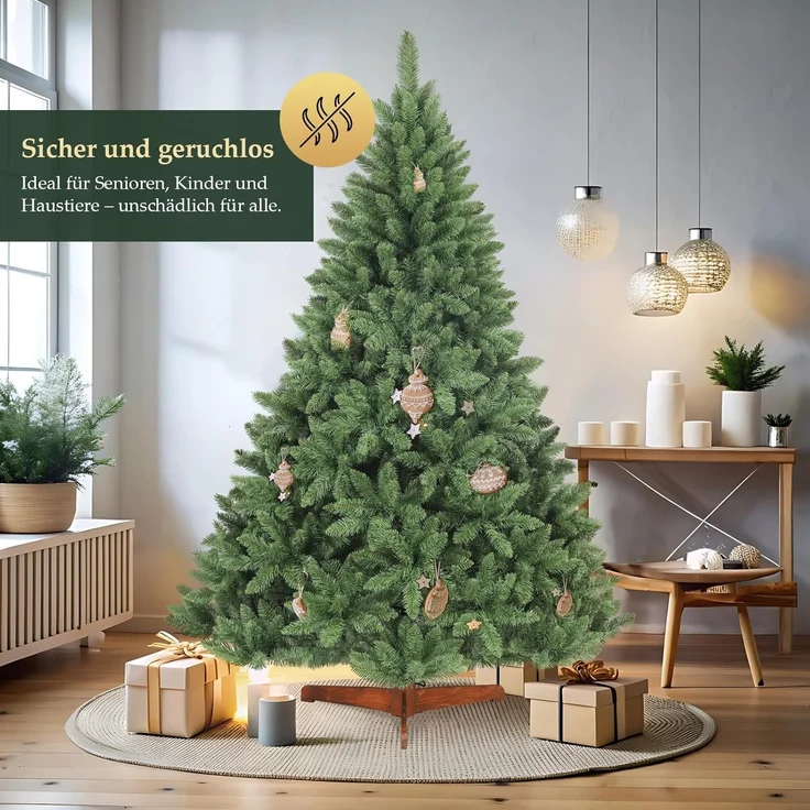 Salcar Künstlicher Weihnachtsbaum Tannenbaum Künstlich Weihnachtsbaum mit Holzständer, Nordmanntanne, 180cm mit 730 PVC-Nadeln – Bild 3