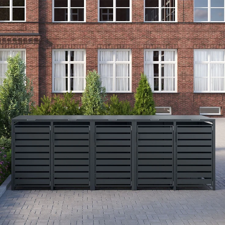 STEELSØN 'Kestra' Mülltonnenbox 5er je 240 Liter, anthrazit, Mülltonnenverkleidung aus Stahl, wetterfest, 116x80x337 cm, Müllbox für 5 Tonnen – Bild 2