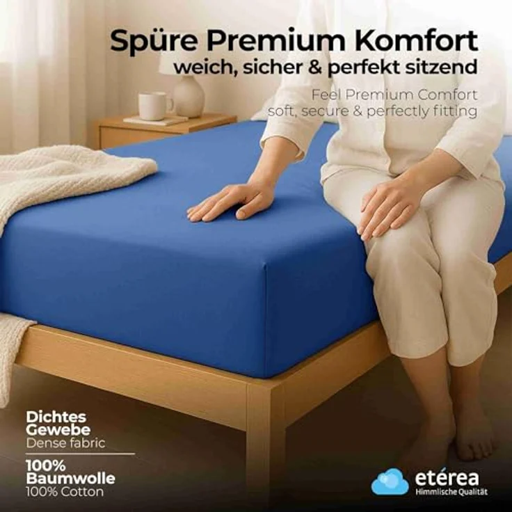 etérea Comfort Jersey Spannbettlaken Blau 180x200 cm - 200x200 cm – Bild 3