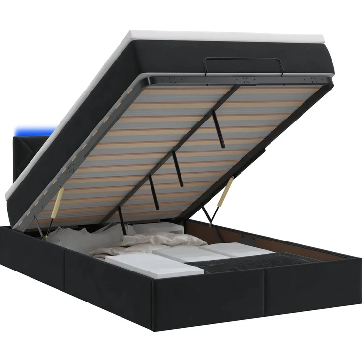 vidaXL Ottoman-Bett mit Matratze und LED Schwarz 120 x 190 cm Samt 3457199 – Bild 2
