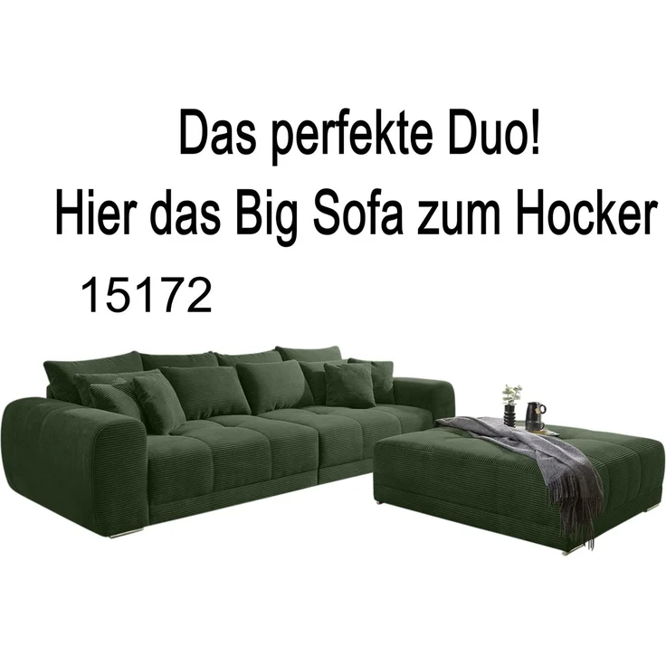 Polsterhocker XXL für Big-Sofa 120x120 cm, Federkern Polstersitz in Cord Grün – Bild 6