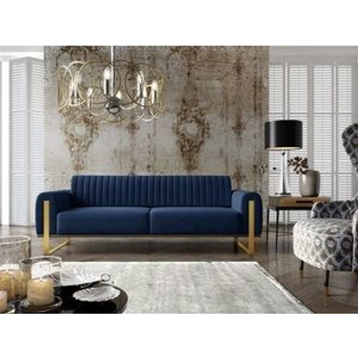 Sofa Designersofa VALERIE 3-Sitzer in Stoff Elisa Velvet Dunkelblau – Bild 6