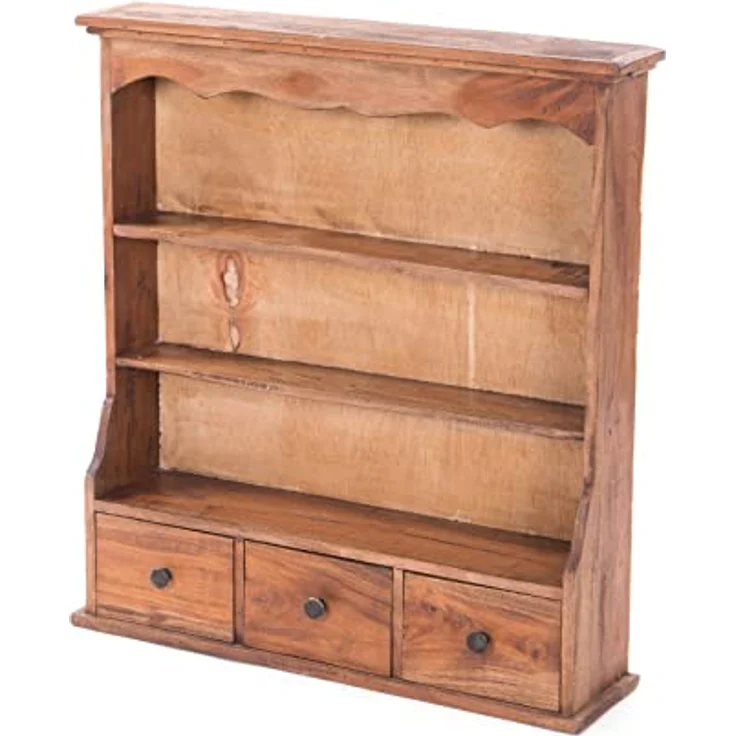 DESIGN DELIGHTS Wandregal Nelia, handgefertigt aus Holz, Natur, 62x67x15 cm, 3 Ablagemöglichkeiten, ideal für Wohnzimmer und Küche – Bild 1