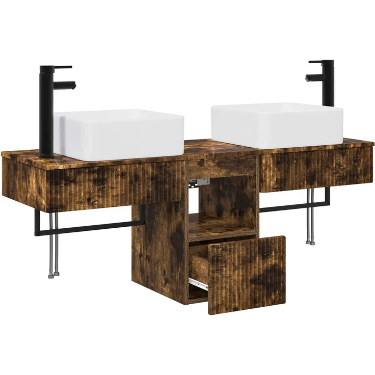 vidaXL Badezimmerschrank-Set 3 stk. Geräucherte Eiche 130 x 41 x 80 cm 3405602 – Bild 4