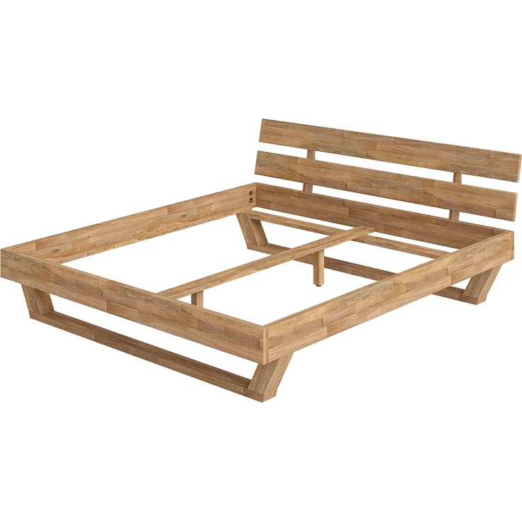 skølm 'Nornir' Bett 180x200 cm, Bettgestell, natur geölt, Massivholzbett aus Eiche mit Holzkufen, Doppelbett mit Streben Bettkopf – Bild 2