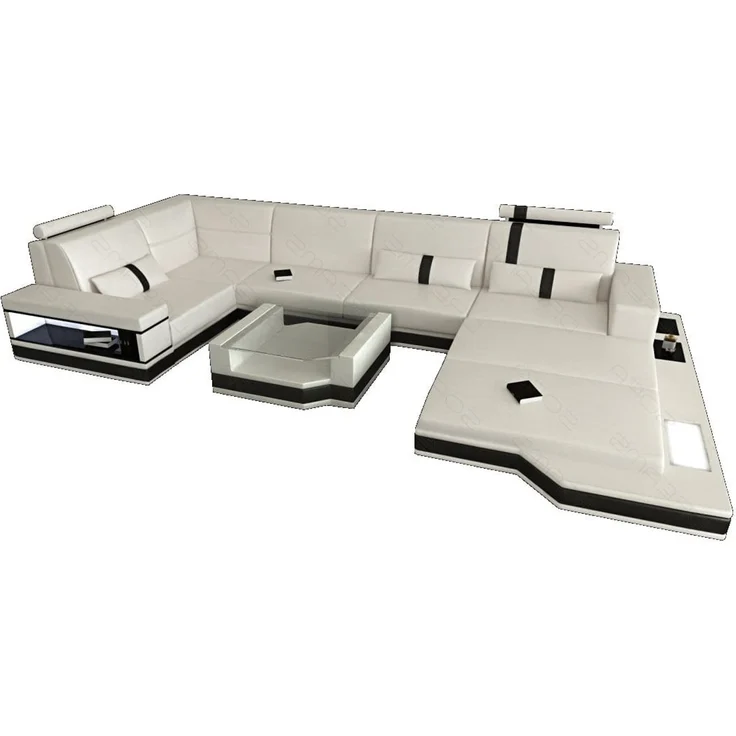 Sofa Dreams - Ledersofa Wohnlandschaft Messana - Ledermix - weiß-schwarz - Rechts – Bild 1