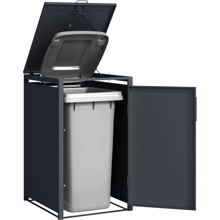DEGAMO MÜNCHEN Mülltonnenbox 1-er, Stahl verzinkt, anthrazit, 68x80x116cm für Tonnen bis 240 Liter – Bild 6