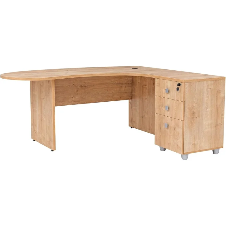 Winkelschreibtisch "Gela", Holzfuß, Saphir Eiche Dekor, 180 x120 x74 cm, inkl. Beistellcontainer, rechts gewinkelt – Bild 1
