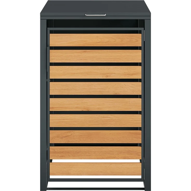 STEELSØN 'Kestra' Mülltonnenbox 1er 240 Liter, anthrazit mit Holzoptik, Mülltonnenverkleidung aus Stahl, wetterfest, 116x80x69 cm, Müllbox für 1 Tonne – Bild 9