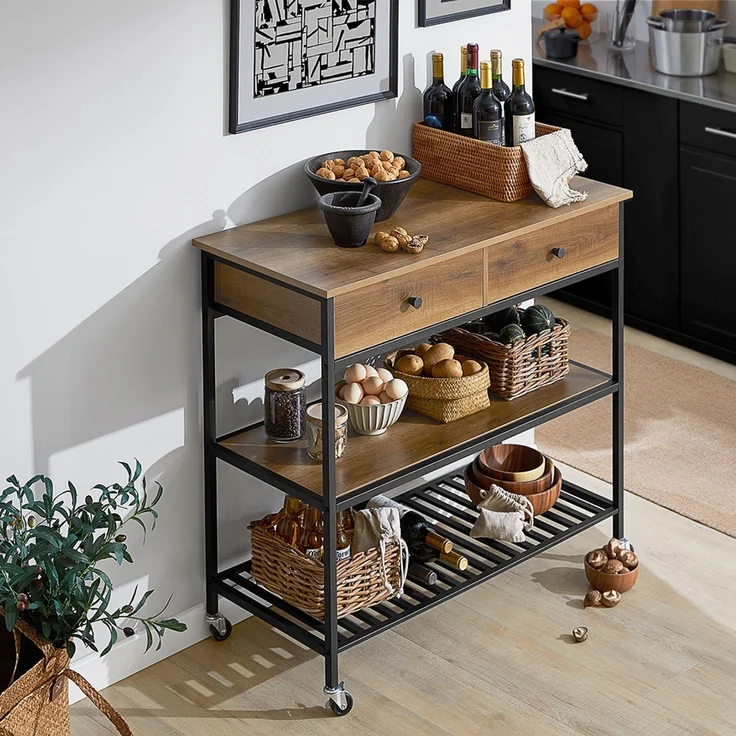 SoBuy FKW112-PF Kücheninsel, Spanplatte, Melamin, Braun, 100 x 93 x 45 cm – Bild 4