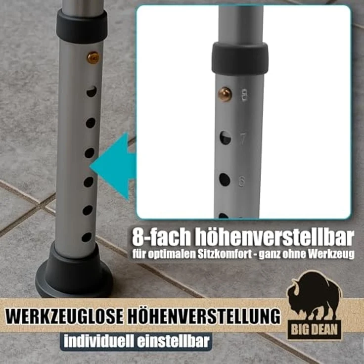 Duschhocker 360° drehbarer belastbarer Duschstuhl bis 136 kg höhenverstellbarer Duschhocker. rutschfest durch Gummifüße – Bild 4