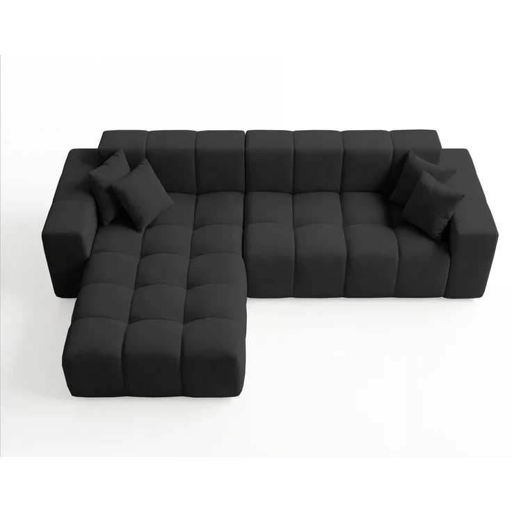 GRAINGOLD Ecksofa Loopo, Couch L-Form mit Wellenfeder, Velour-Stoff, Schwarz, Links – Bild 6