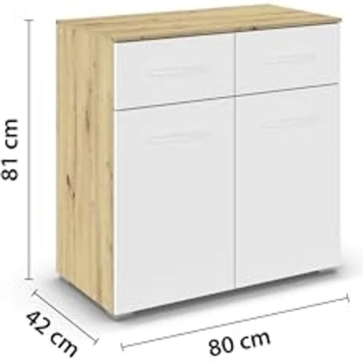 rauch Aditio Box, Kommode, 2-türig, 2 Schubladen, mit Softclose-Funktion, Farbe Weiß/Eiche Artisan, BxHxT 80x81x42cm – Bild 3