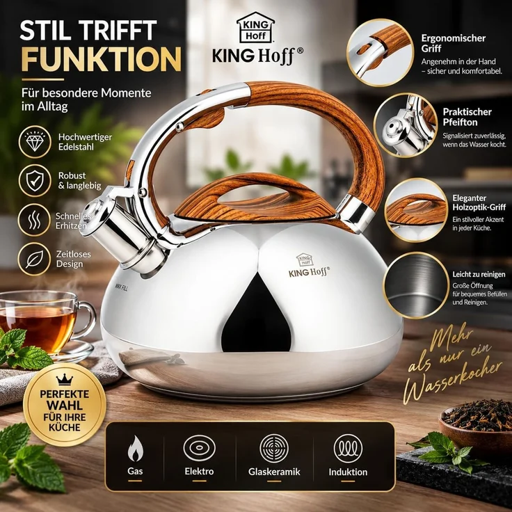 Kinghoff Kinghoff Stahlkessel mit Pfeife 3,0l KH3274 – Bild 4