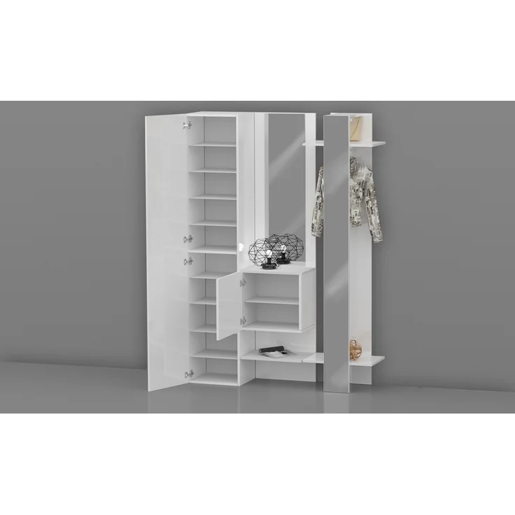 Kompaktgarderobe >Anzio< in Weiß Hochglanz - 140x191x35cm (BxHxT) – Bild 6