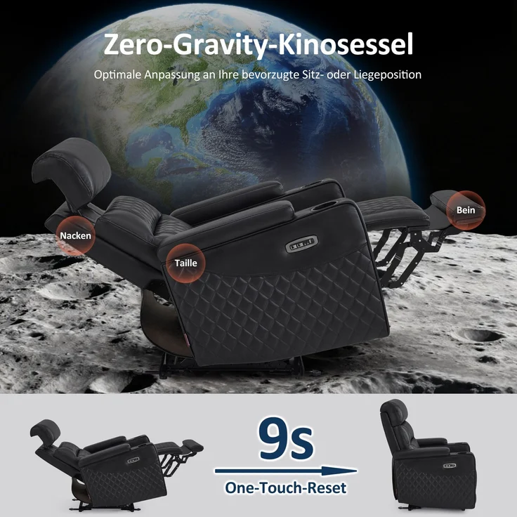 M MCombo Fernsehsessel Elektrisch Verstellbar, Zero-Gravity-Kinosessel mit Armlehnenstauraum & LED, Verstellbare Kopfstütze, Sessel mit schlaffunktion, 35D Vollschaum-Sitzkissen 7759 (Schwarz) – Bild 4
