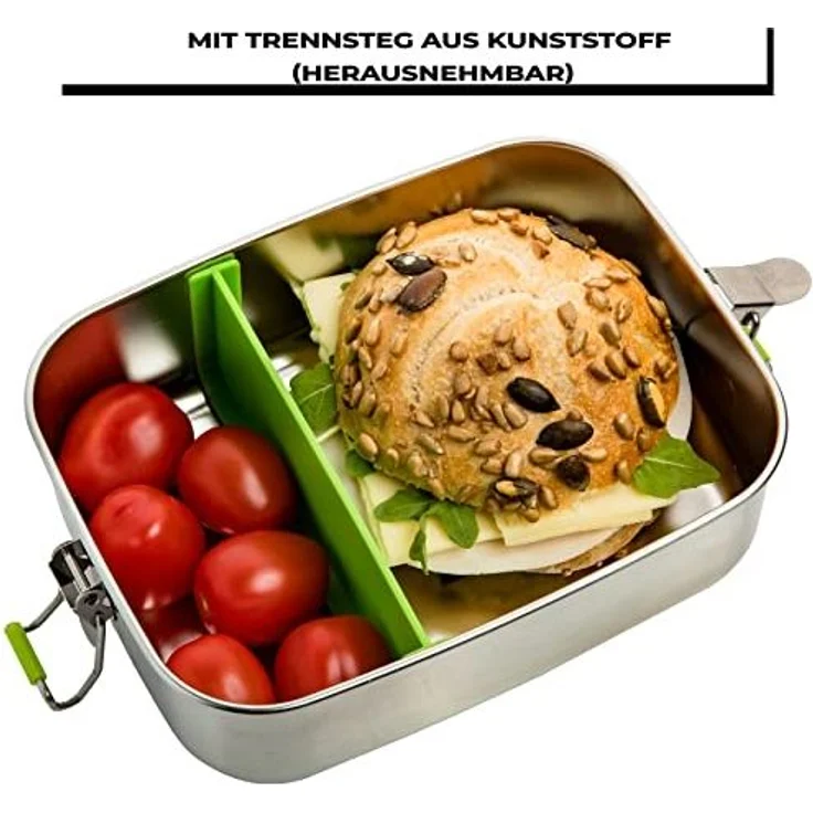 Centi Frischhaltedose 1L Brotbüchse Frühstücksbox, Edelstahl, (2er-Set), mit Fächern und Verschluss – Bild 5