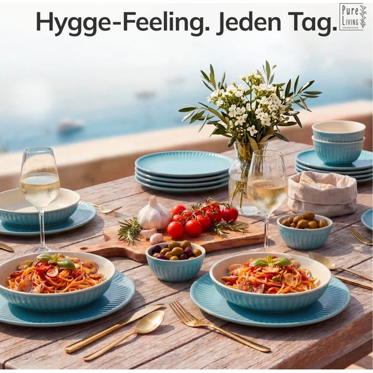 PURE LIVING INTERIOR DESIGN Geschirr-Set Hygge Dessertteller, Frühstückteller, 6er-Set, 20 cm, Petrol (6-tlg), 6 Personen, Steingut – Bild 2