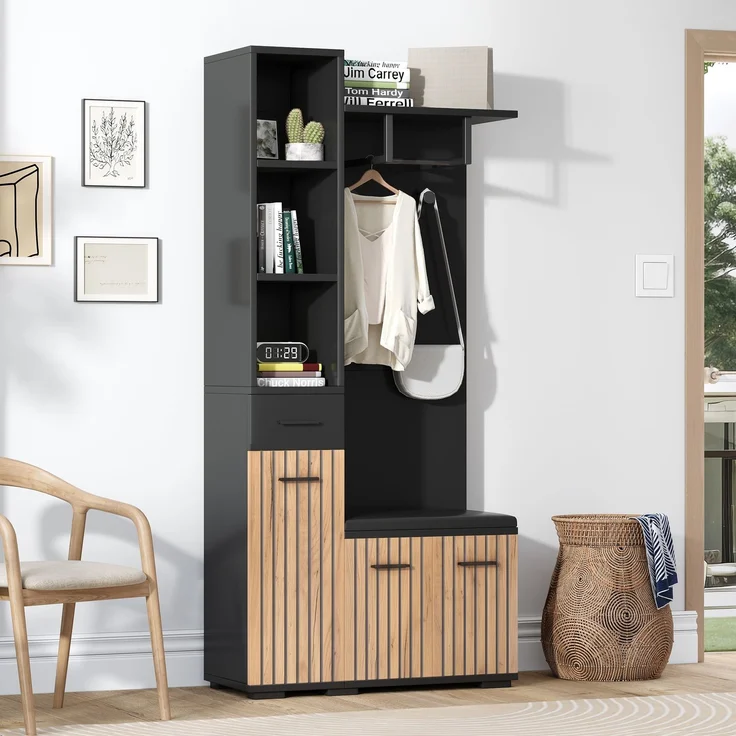 Garderoben-Set 80x35x175 cm mit Sitzbank, 2 Schränken und verstellbaren Böden – Bild 4