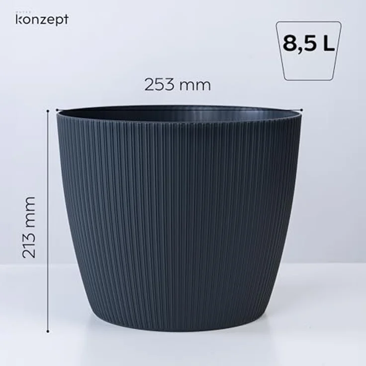 KONZEPT Blumentopf groß, gerillte Struktur 26/30cm, Übertöpfe für Zimmerpflanzen, aus Kunststoff ideal für Wohnzimmer, Küche und Balkon – Bild 5