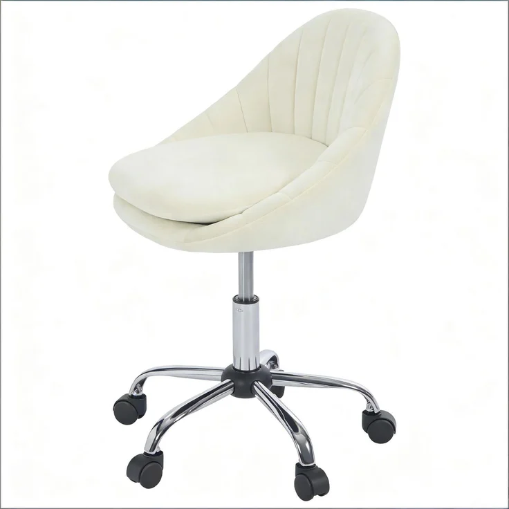 Bürostuhl 52 x 72–82 x 52 cm aus Samt und Metall, höhenverstellbar, drehbar, beige, 1 St. – Bild 7