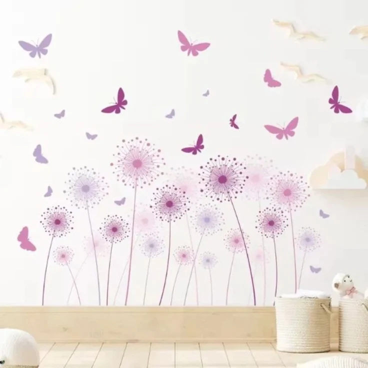 Montegoni Wandsticker Cartoon Pusteblume & Schmetterling Wandsticker – Für Kinderzimmer (Einzelsticker, 1 Wandsticker), Wasserfest, abnehmbar, selbstklebend, umweltfreundlich, langlebig