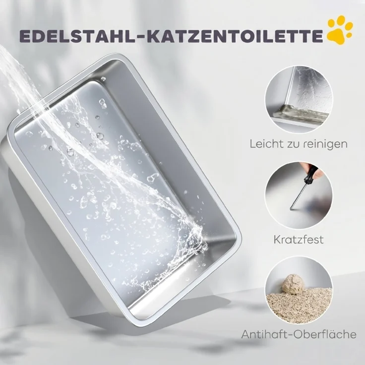 Katzentoilette, Edelstahl, XL-Innenraum, mit Schaufel, Hellgrau--Hellgrau--60.2x40.2x43.3cm--YOUDENOVA – Bild 5