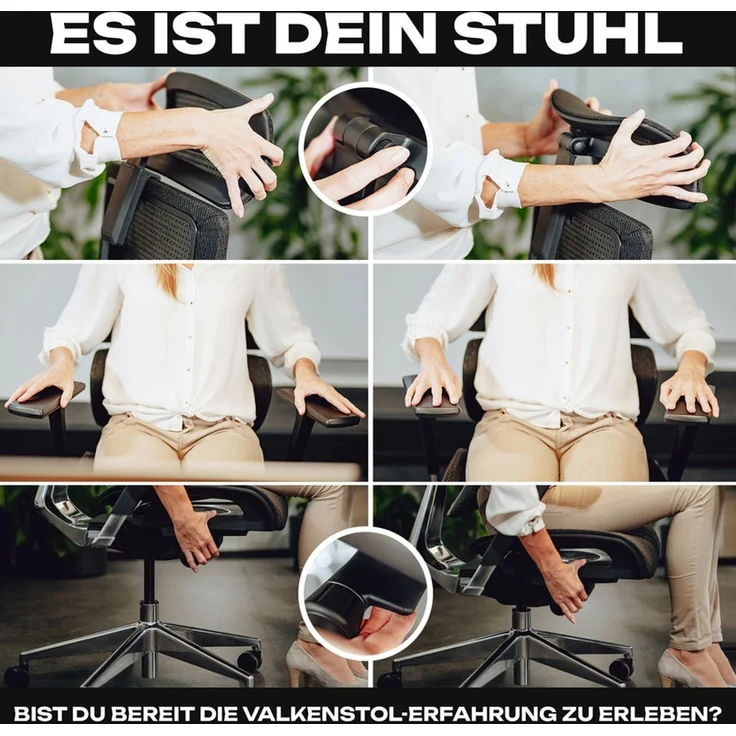 VALKENSTOL M7 MESH-SITZ Bürostuhl ergonomisch mit Schaumstoff Sitz - 5 Jahre Garantie - adaptive Lordosenstütze - tiefenverstellbare und neigbare Sitzfläche – Bild 10