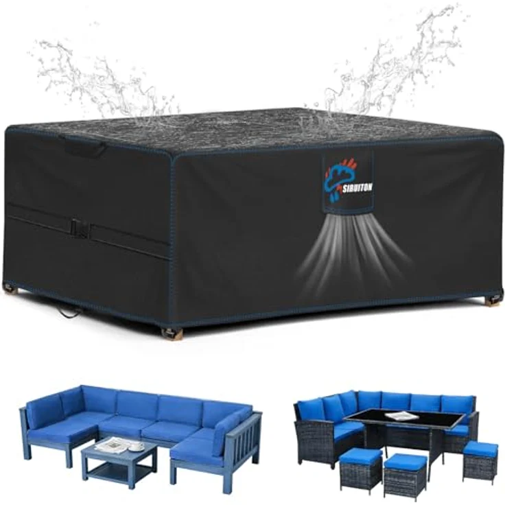 SIRUITON Abdeckung für Gartenmöbel Rechteckige SitzgarniturenWasserdicht Sitzgruppe Abdeckhaube Schutzhülle Gartentische und Möbelsets Gartenmöbel Sofa Staubdicht Outdoor Schwarz(250 x 250 x 90 cm) – Bild 2