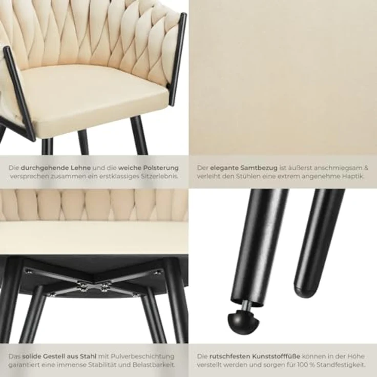 tectake Esszimmerstuhl Astano (6er Set, 6 St), gepolstert, mit Samtbezug, Knotendesign – Bild 7