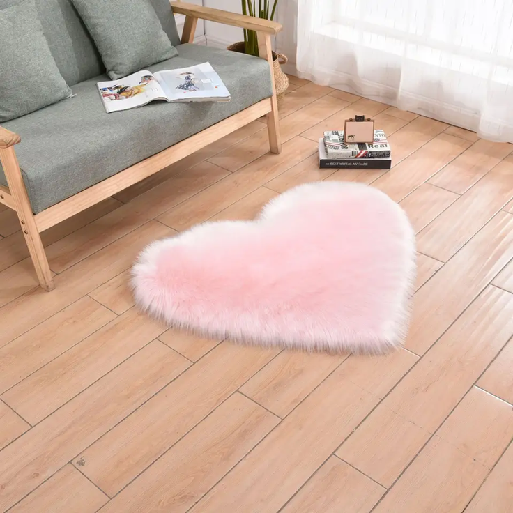 Herzteppich » Flauschiger Teppich in Herzform » Herz Teppich » Zierteppich I Vorleger - Rosa / 60x70cm
