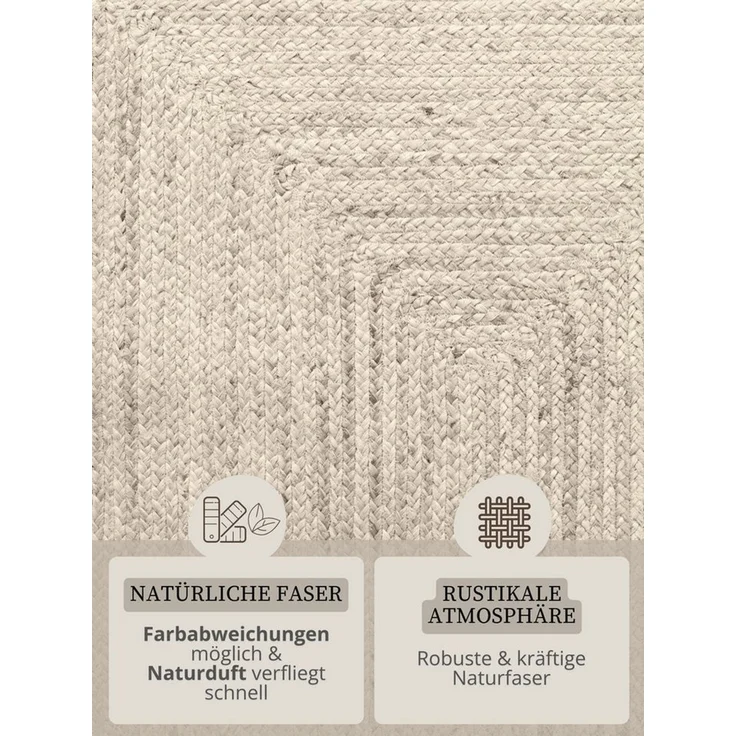 Hanse Home Juno Juteteppich - Natur Wohnzimmerteppich aus 100% Jute, Handgewebt - Robust & Pflegeleicht - Moderner, Boho Naturfaser Teppich für Wohnzimmer, Schlafzimmer - Reinweiß, 80x150 cm – Bild 4
