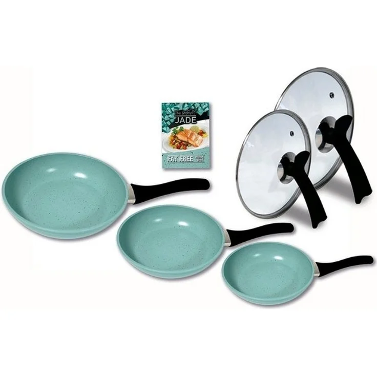 Starlyf Pfannen-Set Jade Pan Set, Aluminium (Starter-Set, 5-tlg, 3 Pfannen, 2 Glasdeckel), Innovativer Deckelgriff zum abstellen – Bild 4