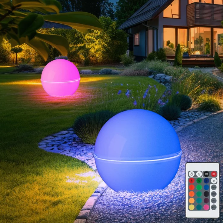 2er Set RGB LED Kugelleuchte, weiß, Kabel 5m, H 71 cm – Bild 2
