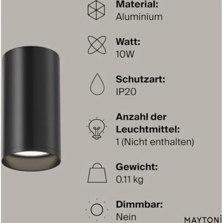 MAYTONI FOCUS S Deckenleuchte, GU10 Aluminiumlampe, Ø5 cm, schwarz, für Küche, Flur, Wohnzimmer oder Esszimmer – Bild 3