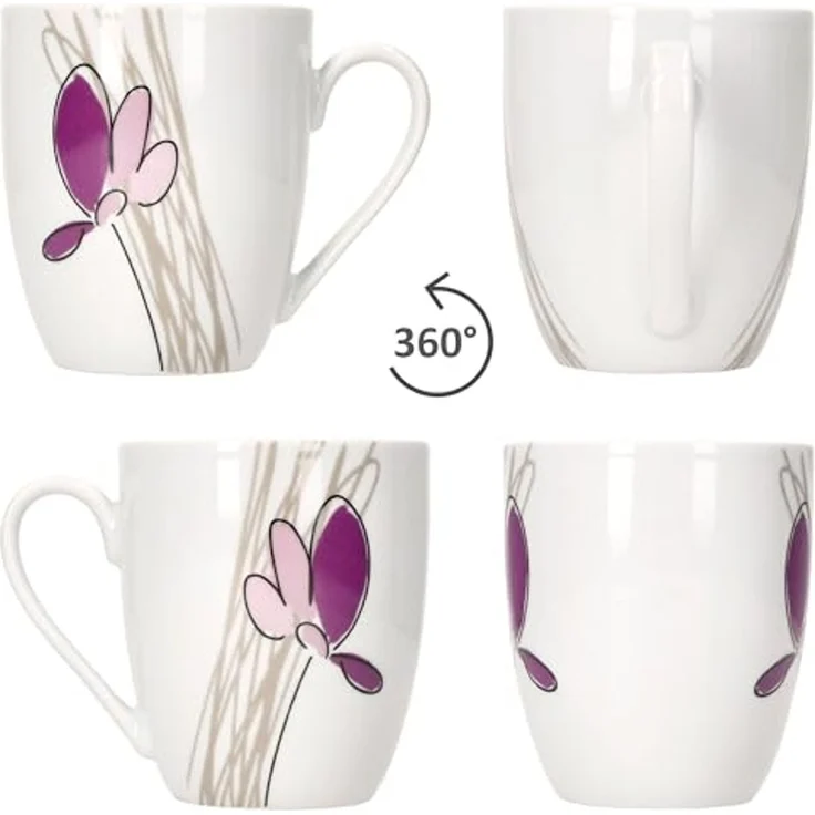 MamboCat Becher 6er Set Viola Kaffeebecher 350ml Porzellan-Tassen 6 Personen Blumen, Porzellan – Bild 4