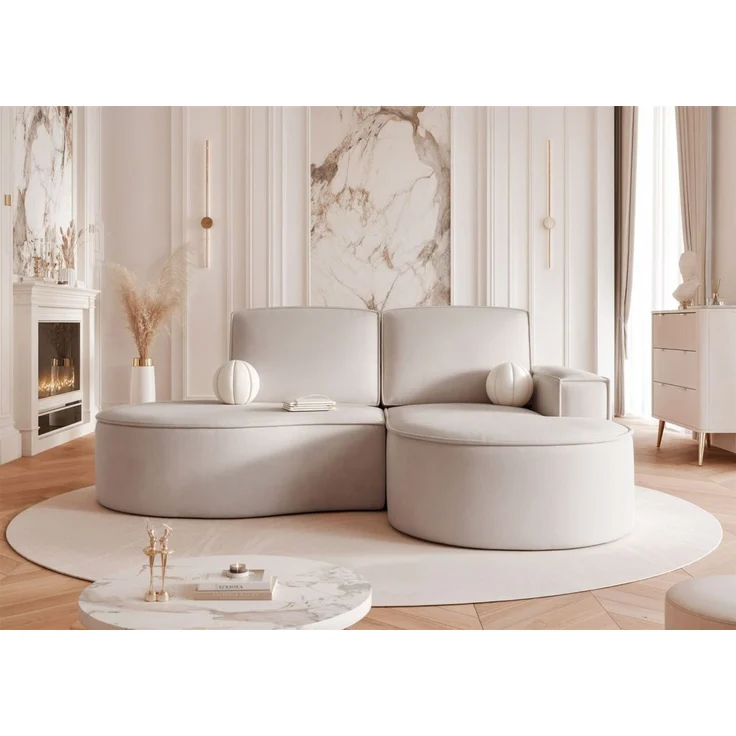 Ecksofa Designersofa Sofa ARLET in Stoff Riviera Hellbeige Ottomane Rechts – Bild 1