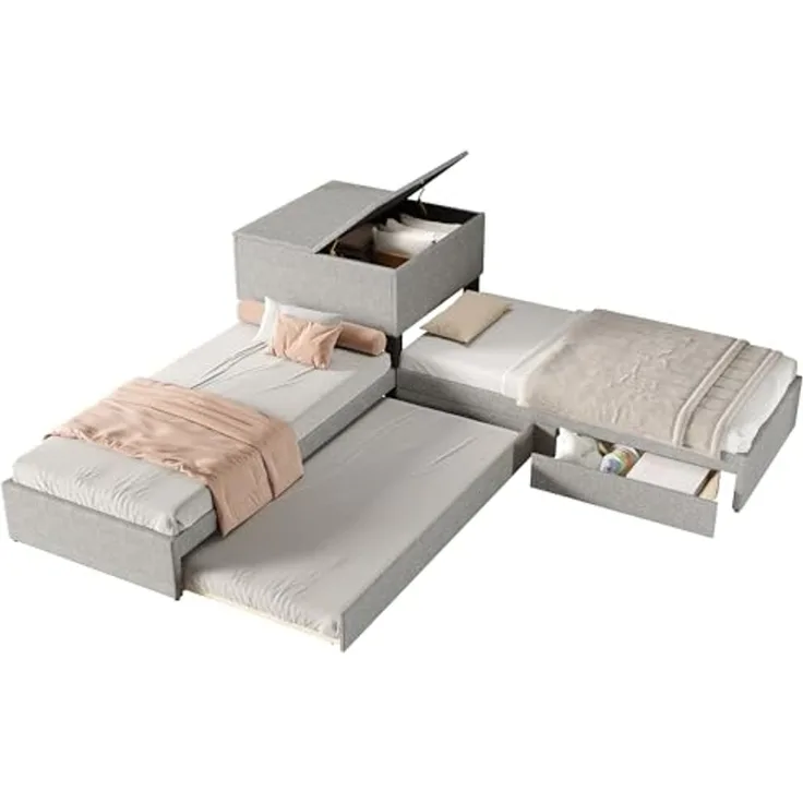 Odikalo Ausziehbett Polsterbett Daybett Eckbett 2*Einzelbett Schrank Schublade 90x200 cm