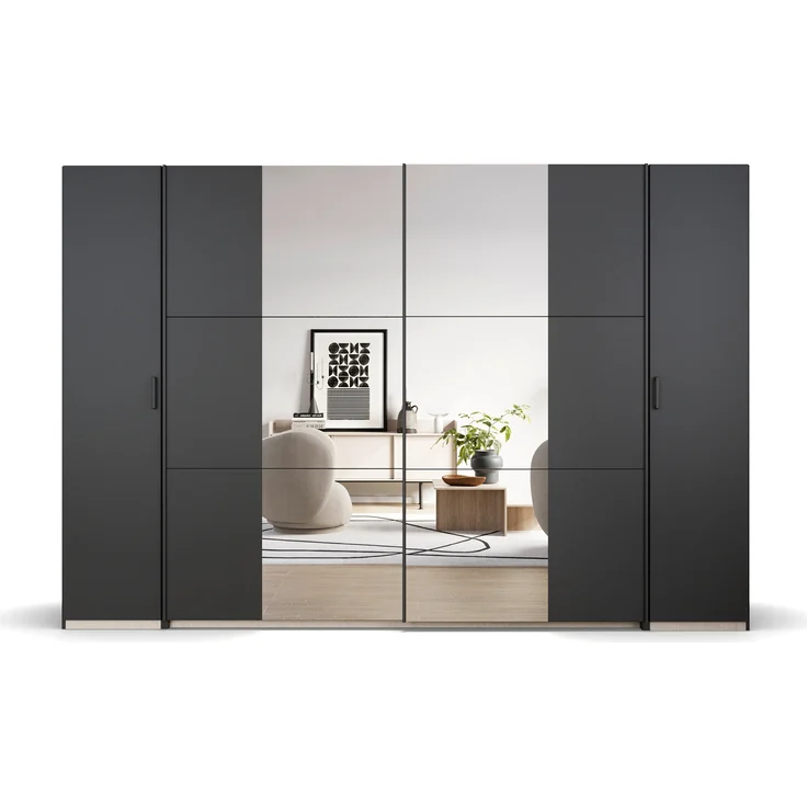 rauch Kleiderschrank, Dreh- und Schwebetürenschrank KRONACH, 4-türig, 2 Spiegeltüren teilaufgelegt, Grau metallic, 311 x 210 x 59 cm – Bild 2